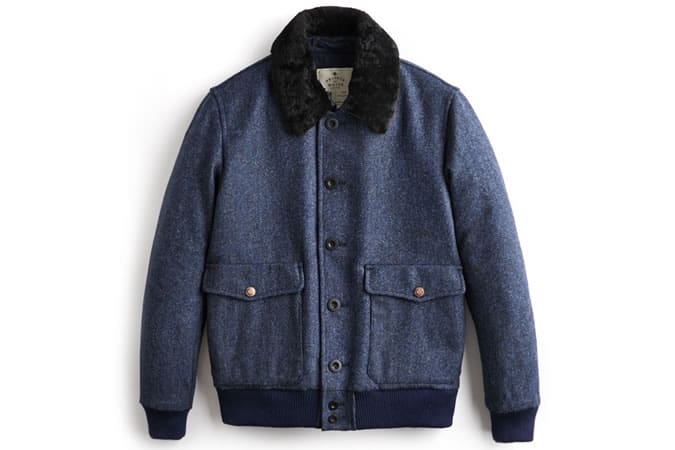 G1 Harris Tweed Button Down Flight Jacket In Navy