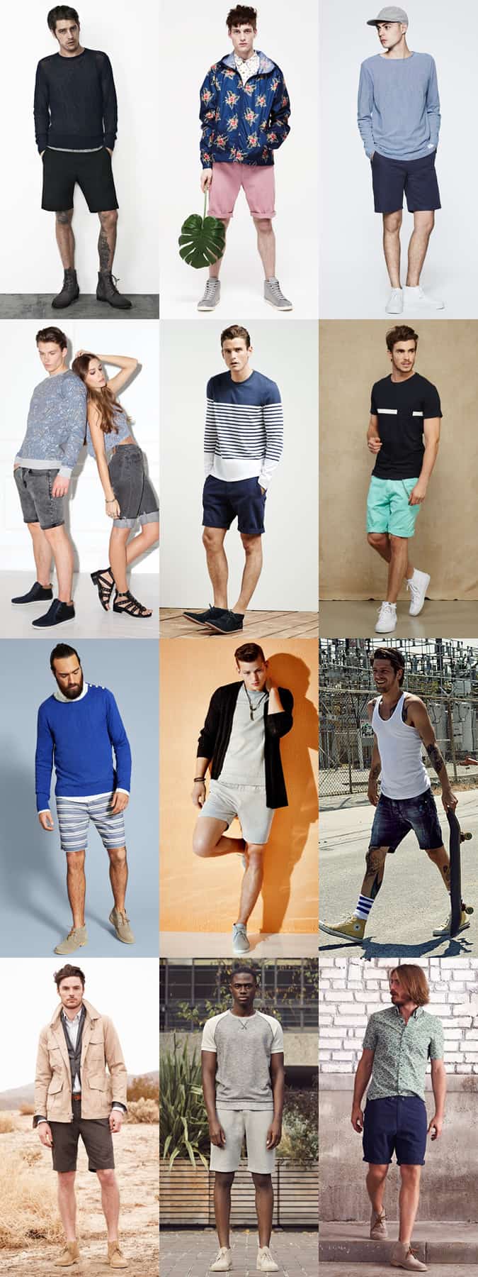 Men's Boots and Hi-Tops with Shorts Outfit Inspiration Lookbook