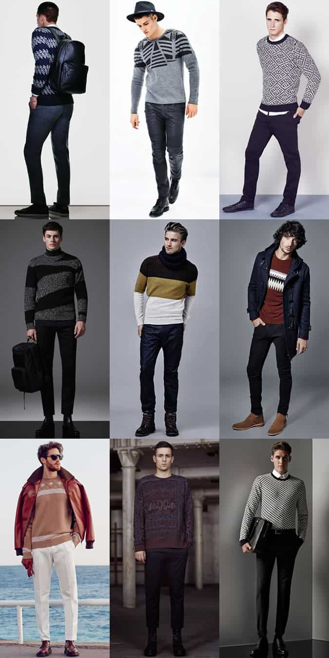 Men's Graphic/Patterned Knitwear Outfit Inspiration Lookbook