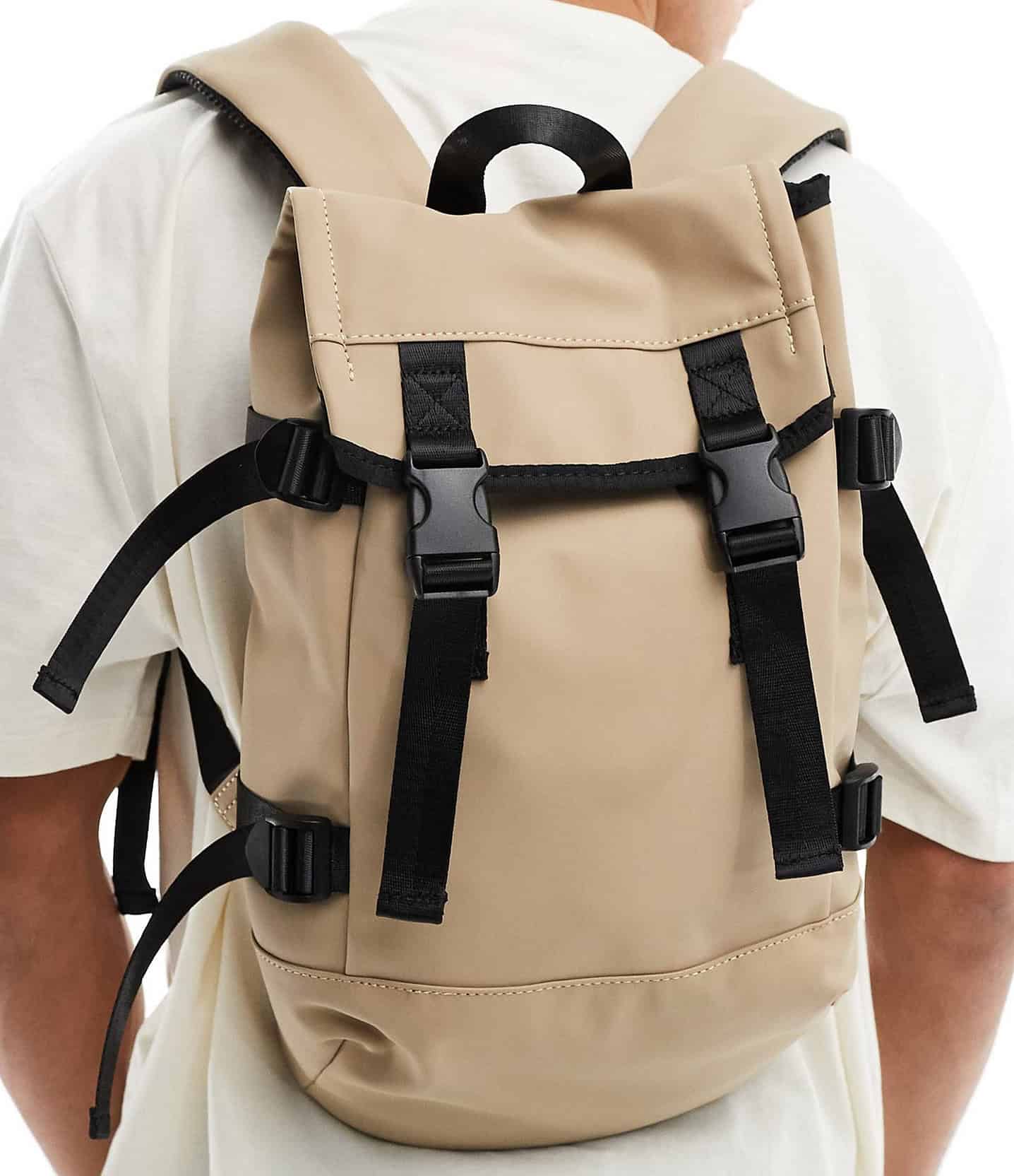 ASOS DESIGN small rubberized backpack with contrast webbing