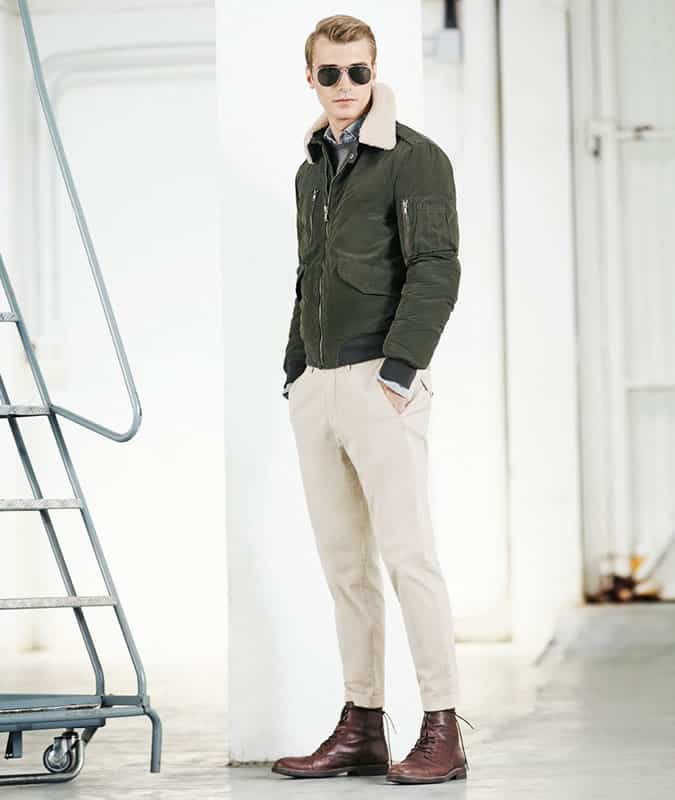Mango Man AW14 - Khaki Green Bomber Jacket Outfit
