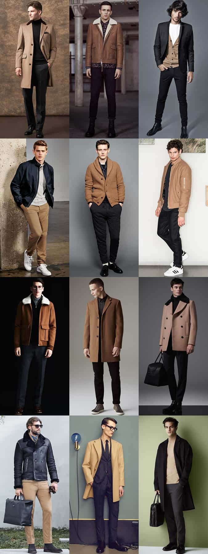 Men's Camel and Black Colour Combination Outfit Examples Lookbook