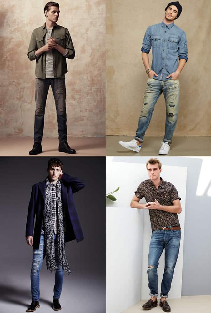 Men's Distressed and Ripped Denim Jeans Outfit Inspiration Lookbook