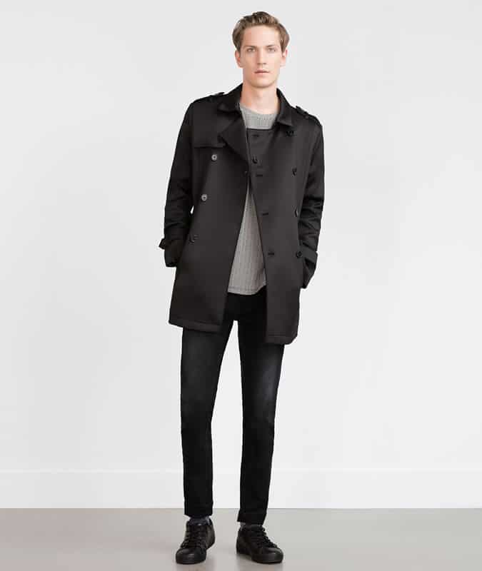 Men's Zara Cropped Black Trench Coat