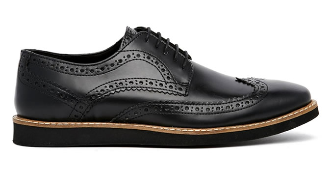 ASOS Brogue Shoes in Black Leather With Wedge Sole