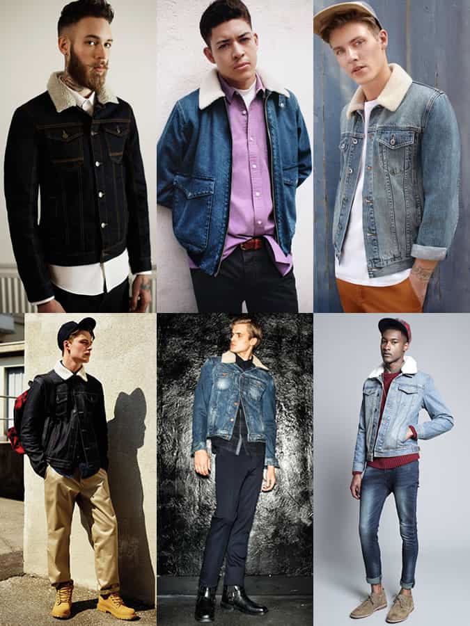 Men's Borg Collar Denim Jacket Outfit Inspiration Lookbook