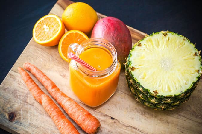 Blend carrots, orange and lemon juice and some milk to help give the appearance of healthy skin