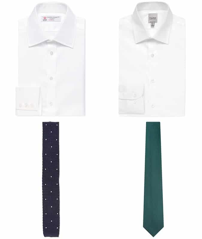 Men's White Shirts and Block Colour Ties Combinations