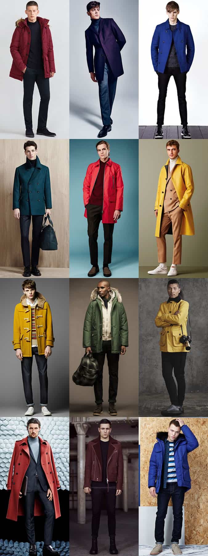 Men's Coloured Coats/Outerwear Outfit Inspiration Lookbook