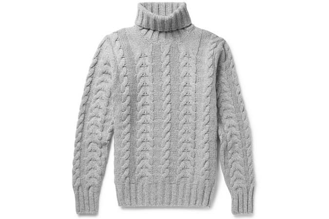 Hackett Cable Knit Wool & Cashmere Blend Roll Neck