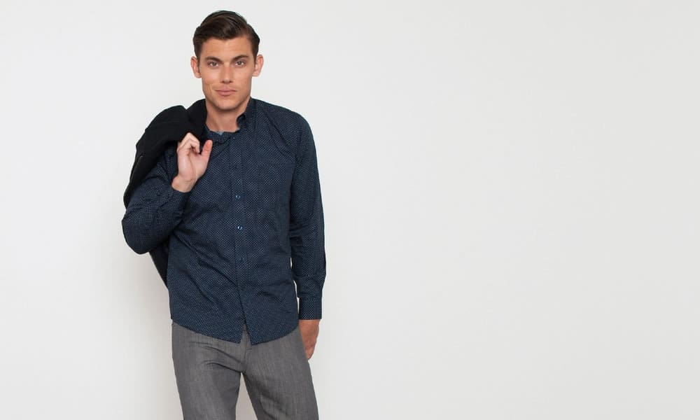 Combatant Gentlemen NAVY DOTTED SLIM FIT BUTTON-DOWN SHIRT
