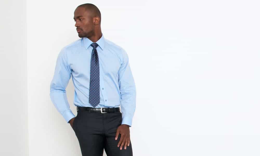 Combatant Gentlemen BLUE MINI HERRINGBONE SLIM FIT SEMI SPREAD COLLAR SHIRT