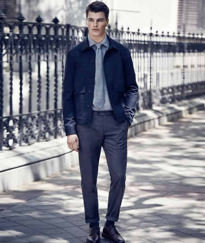 Men's Shirt & Tie With Blouson/Harrington Jacket