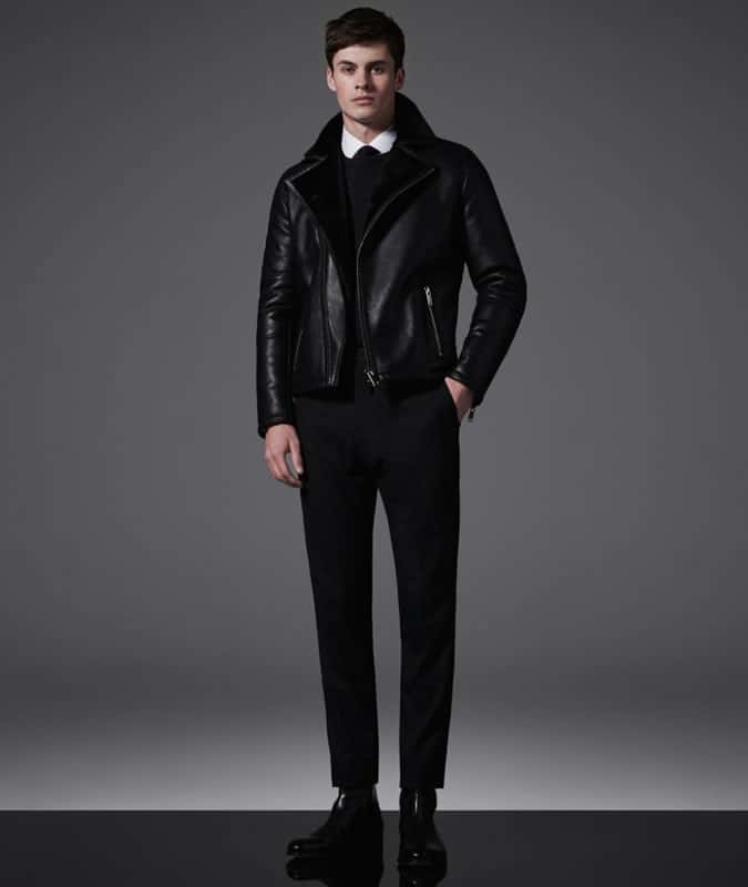 Men's Shirt & Tie With Biker Leather Jacket