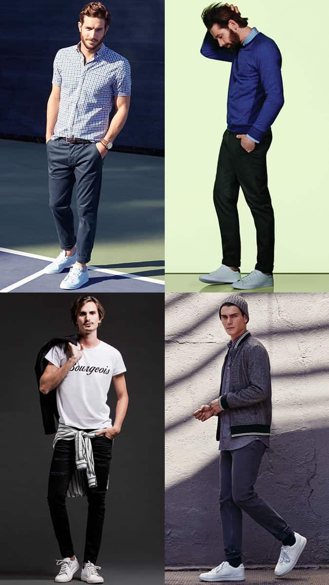 Men's White Leather Trainers Casual Outfit Inspiration Lookbook