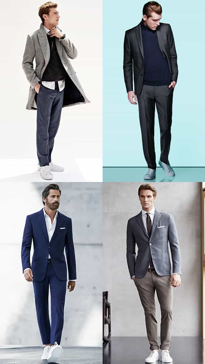 Men's White Leather Trainers Smart/Formal Outfit Inspiration Lookbook
