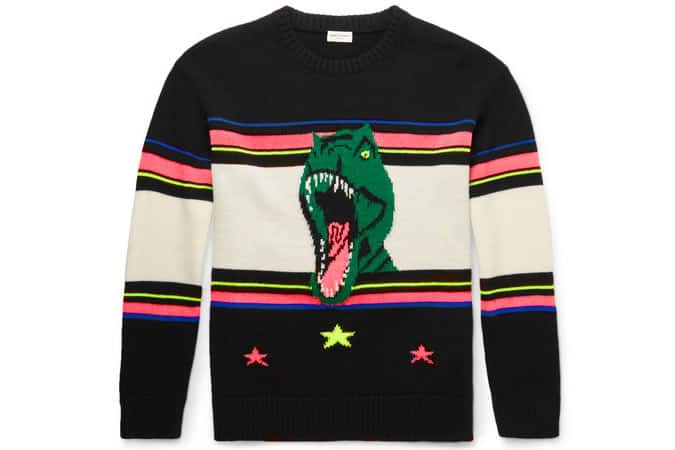 Saint Laurent Dinosaur Intarsia Wool-Blend Sweater