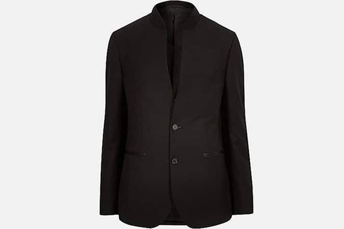 Black smart inverse collar slim blazer