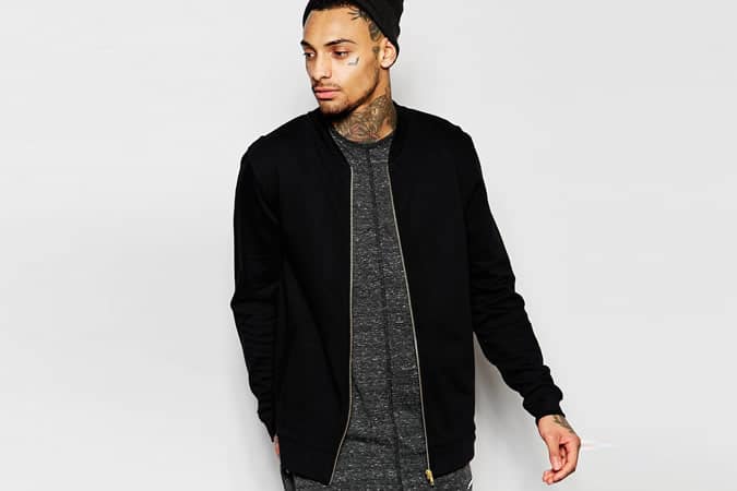 ASOS Jersey Bomber Jacket With Gold Zips