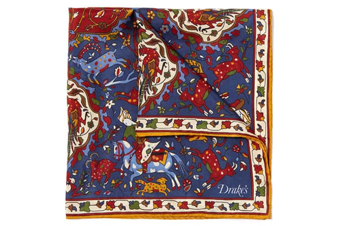 Drakes Navy Hunting Pocket Square