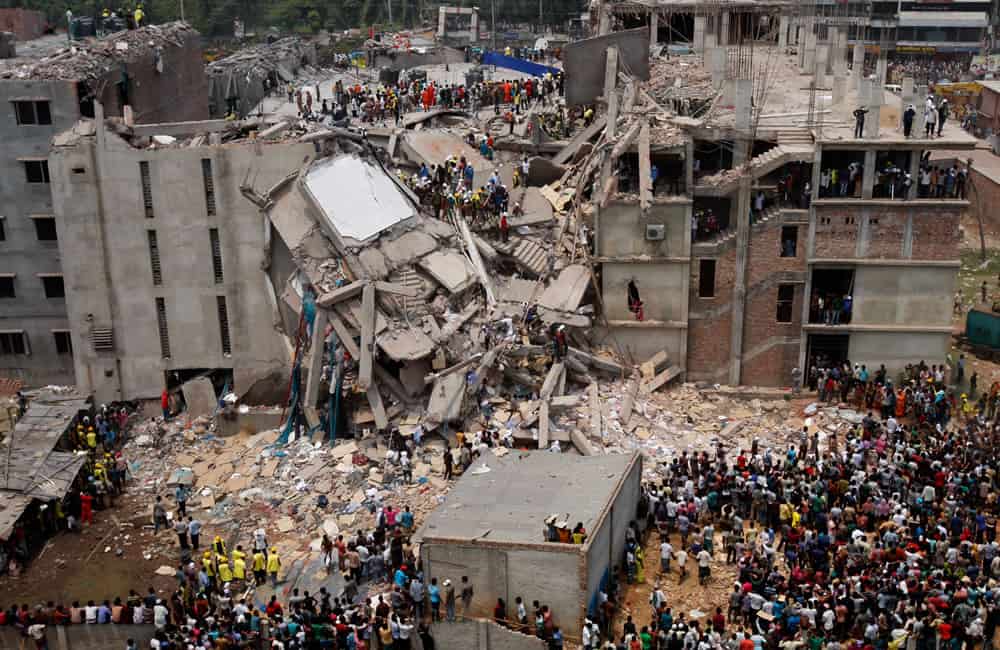 The collapsed Rana Plaza building in Dhaka in 2013