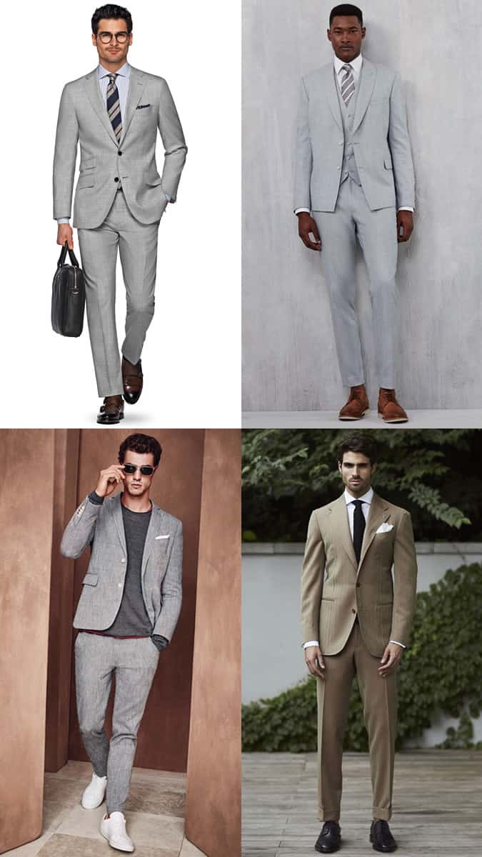 Men's Tropical Light Neutral Suits Outfit Inspiration Lookbook