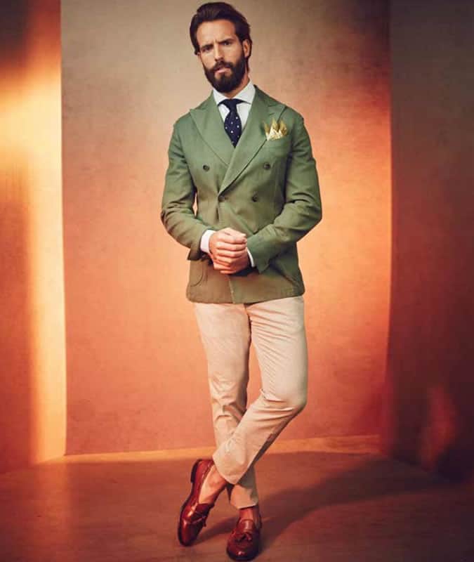 Double-Breasted Jacket + Chinos + Knitted Tie Outfit
