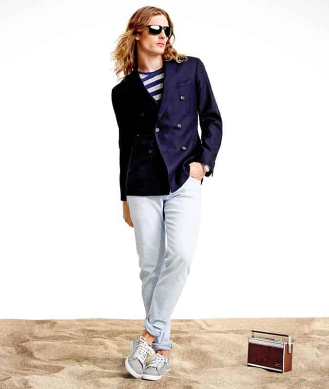 Double-Breasted Jacket + Breton Shirt + Chinos Outfit