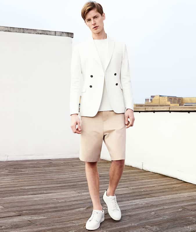 Double-Breasted Jacket + T-shirt + Shorts Outfit