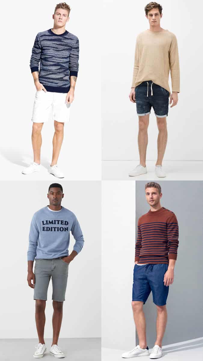 Men's Denim Shorts, T-Shirt and Sweater Summer Fashion/Style Outfit Inspiration Lookbook