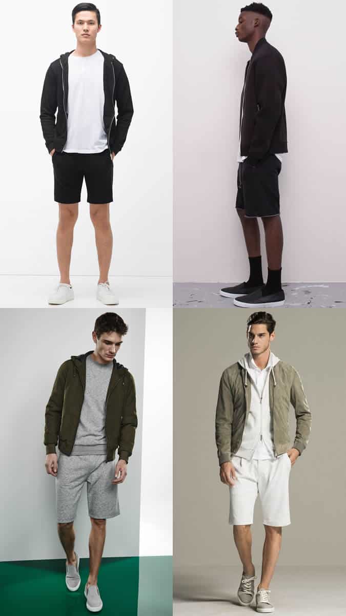 Men's Sweat Shorts, T-Shirt and Bomber Jacket/Hoody Summer Fashion/Style Outfit Inspiration Lookbook