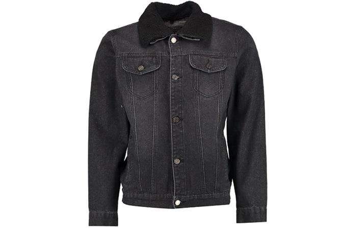 Borg Collar Washed Black Denim Jacket