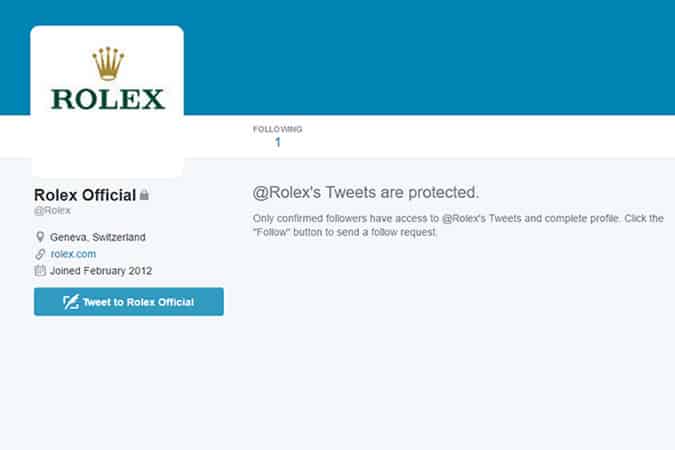 Rolex is yet to tweet under its official handle