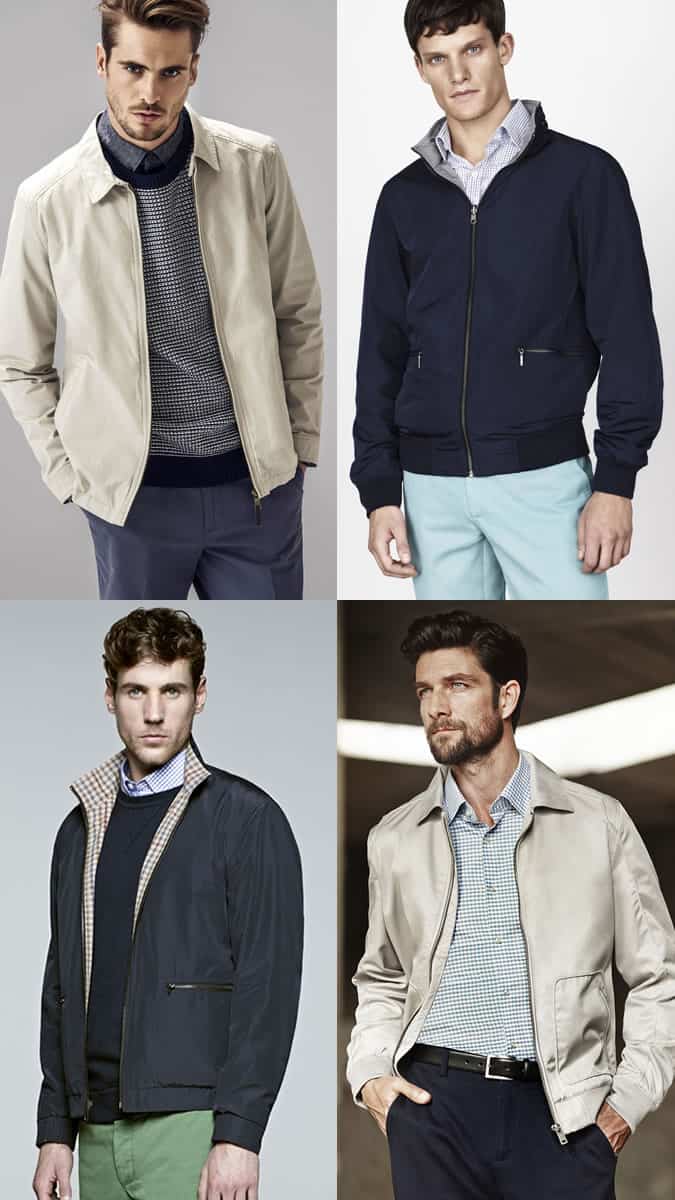 Men's Harrington Jacket + Jumper + Shirt Layering Combination Outfit Inspiration Lookbook