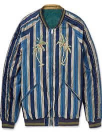 KAPITAL Slim-Fit Reversible Striped Cotton-Blend And Velvet Souvenir Jacket