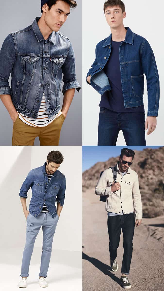 Men's Denim Jacket + T-Shirt Layering Combination Outfit Inspiration Lookbook