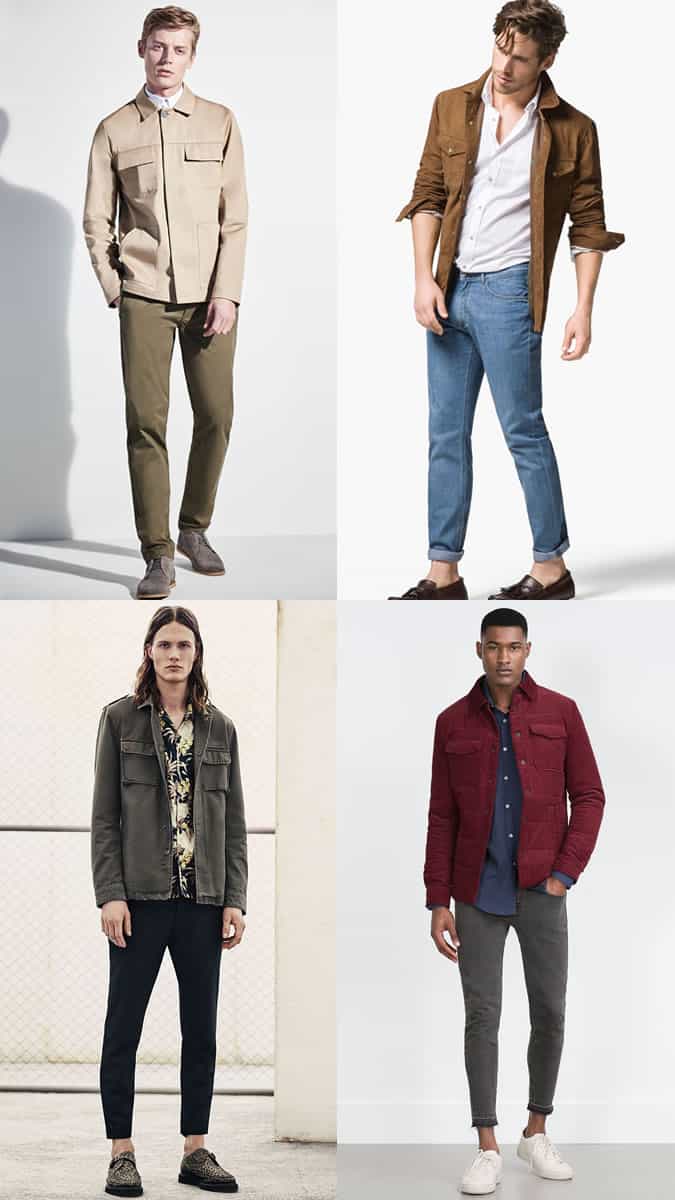 Men's Overshirt + Shirt Layering Combination Outfit Inspiration Lookbook