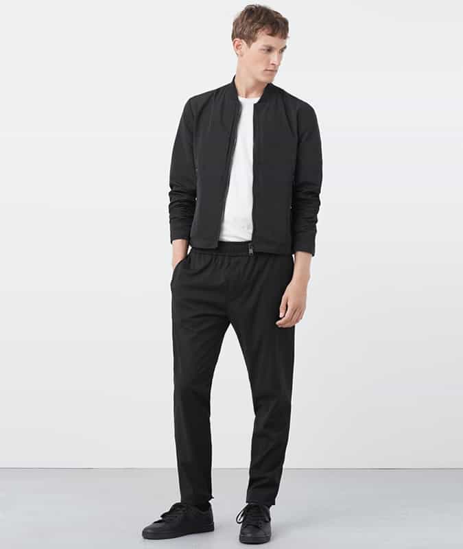 White Tee + Black Trousers + Bomber Jacket