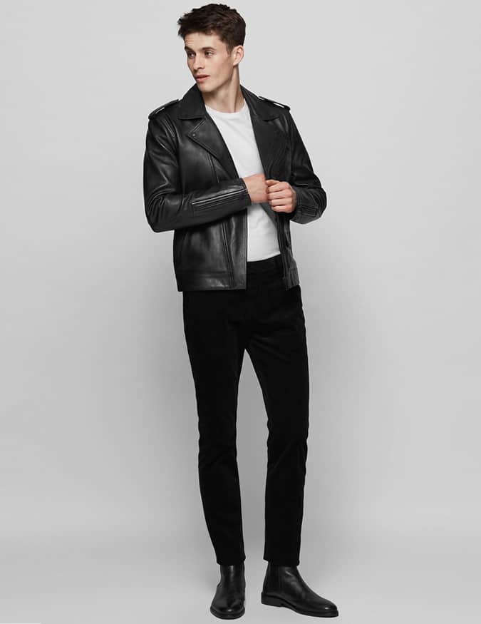 White Tee + Leather Jacket