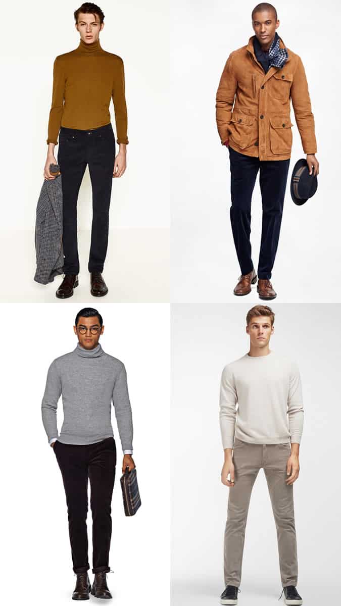 Men's Slim, Dark Corduroy Trousers Outfit Inspiration Lookbook For Autumn/Winter