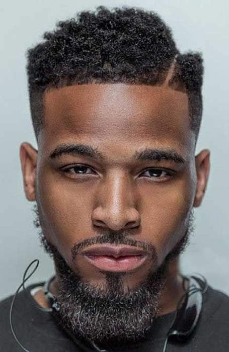 Men's Fade With Afro And Trackline