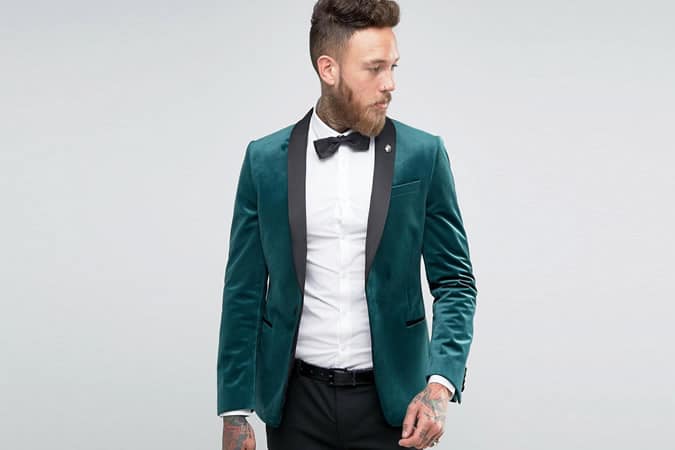 ASOS Skinny Blazer in Green Velvet