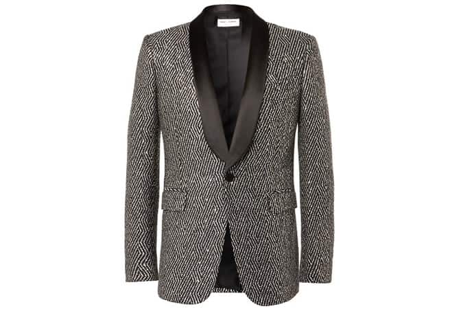 SAINT LAURENT Black Sequinned Woven Tuxedo Jacket