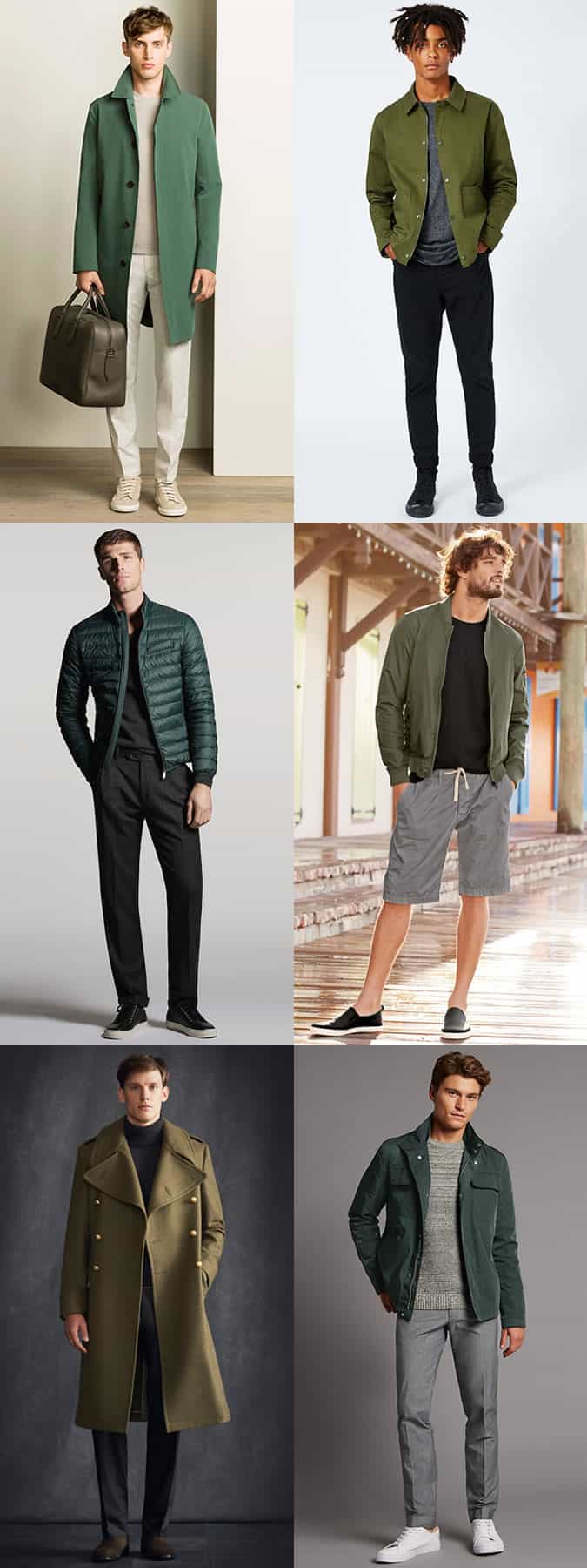 Men's Green Outerwear Outfit Inspiration Lookbook