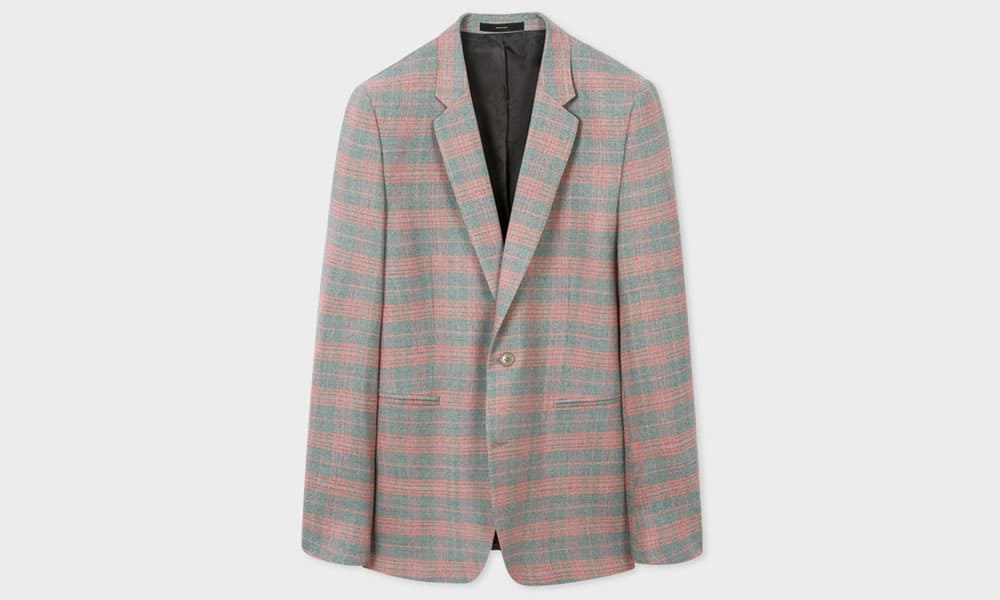Paul Smith Men's Slim-Fit Grey And Pink Check Carlo Barbera Wool Blazer