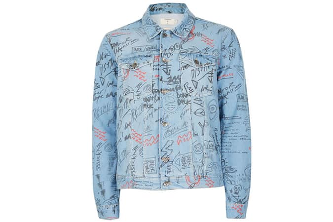 Topman Blue Doodle Print Denim Jacket