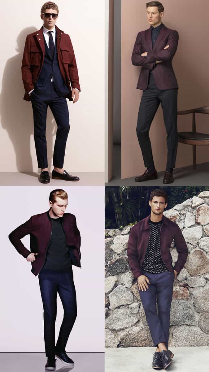 Men's Navy and Burgundy Colour Combination Outfit Lookbook