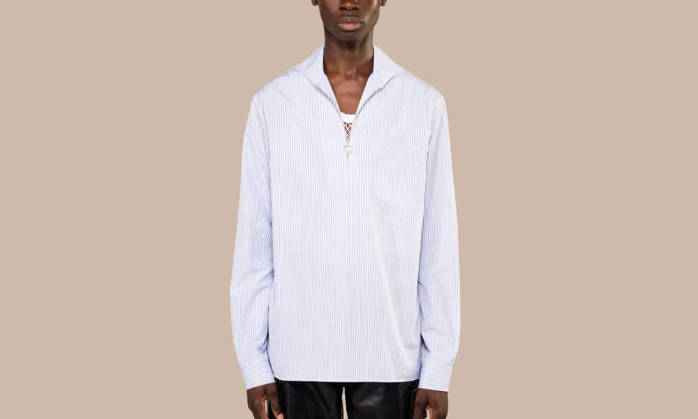 CMMN SWDN Led Half Zip Shirt White Stripe