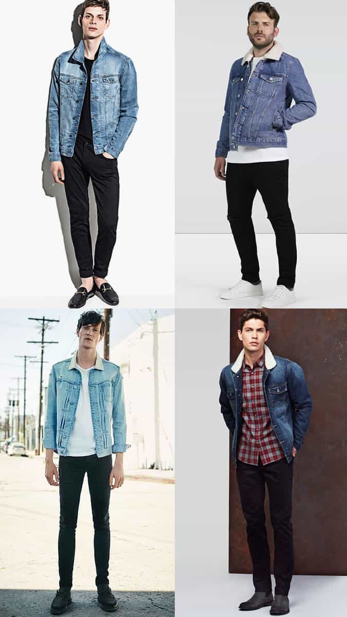 Men's Black Jeans With Light Wash Denim Jackets Combinations