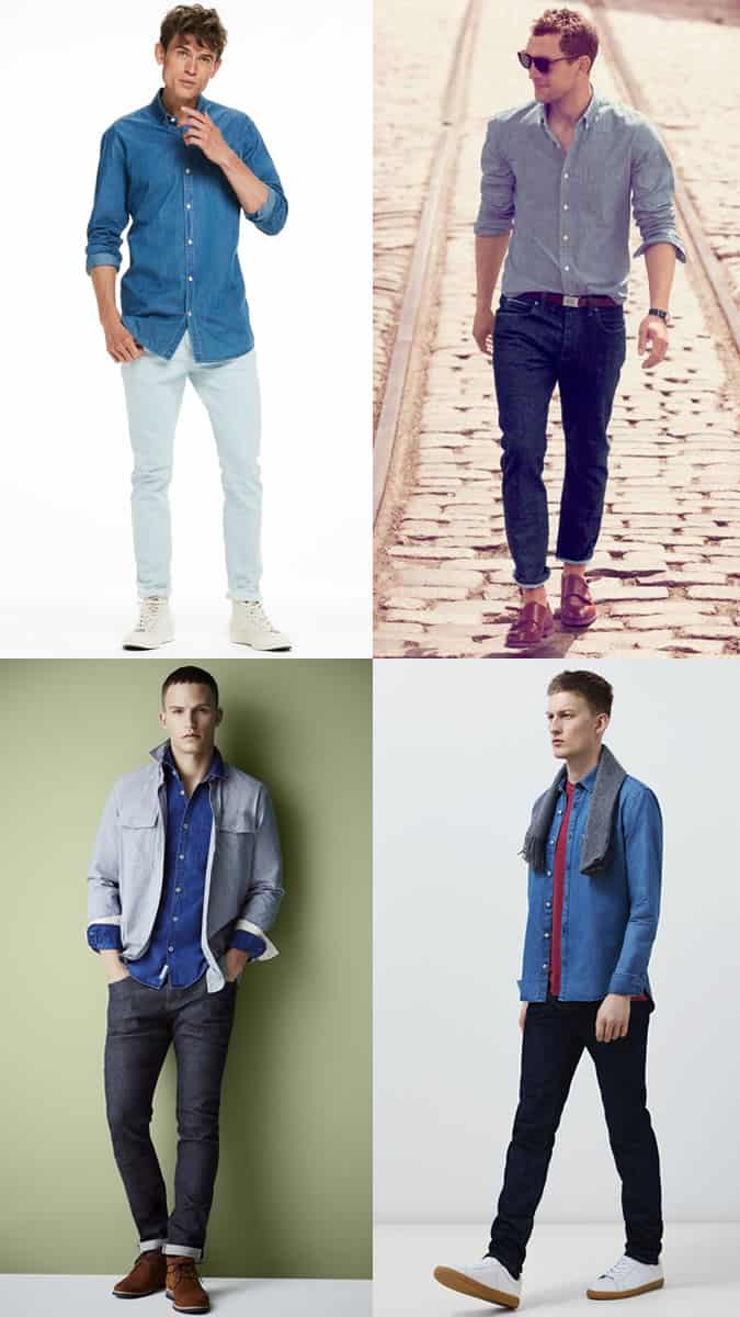 Men's Tonal Denim Jeans and Shirts Combinations